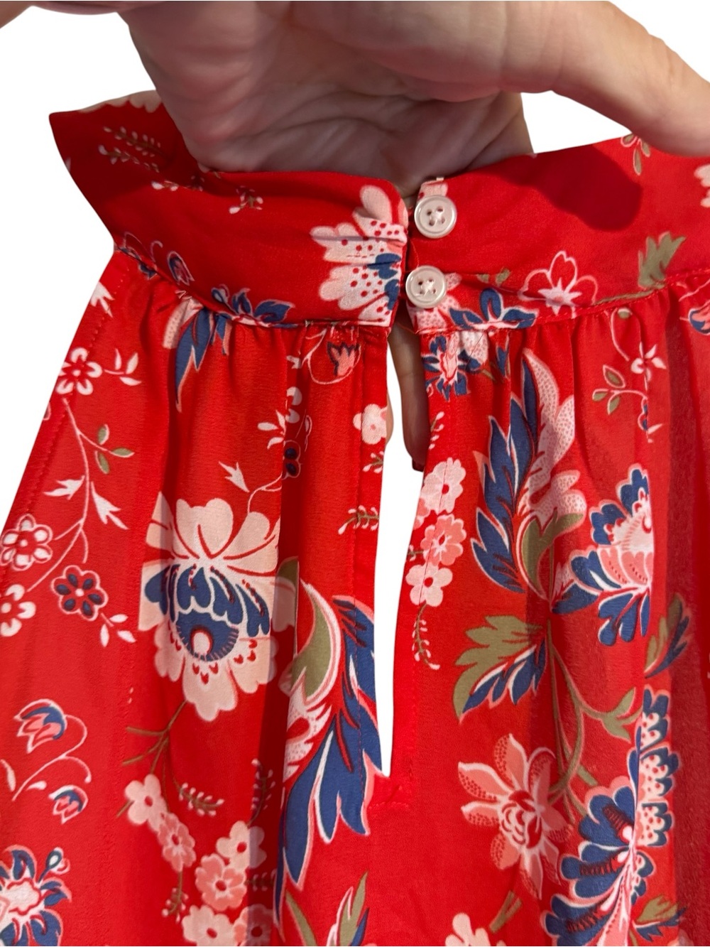 NWT ANN TAYLOR LOFT Red Floral Neckline Detail Top XLARGE #Z - Picture 5 of 9